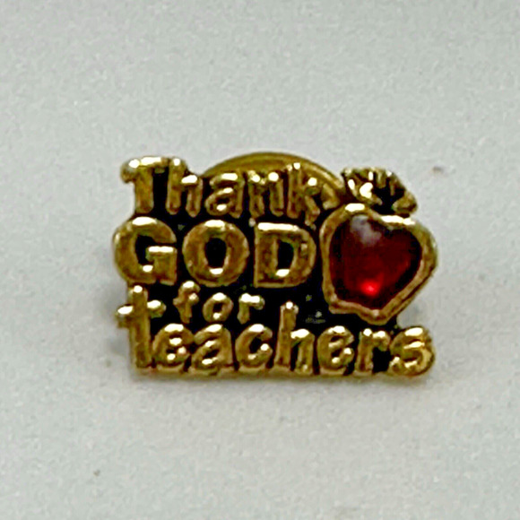 Thank God for‎ Teachers Pin Brooch Apple Red Gold Tone Lapel Religious - Picture 2 of 9